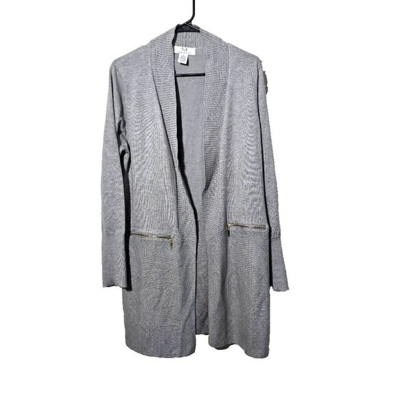 Magaschoni Cardigan L Gray Pockets Stretch Soft Business Casual Capsule Basics - Picture 1 of 10